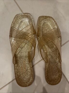 Gold Glitter Jelly Slide Sandals for Women